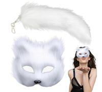 Oseczmut Máscara Y Cola Animal | Máscara De Piel Y Cola De Larga | Conjunto De Máscara Animal Animal Mask, Máscara De De Piel, Máscara Mascarada Media Cara Reutilizable Para Accesorios