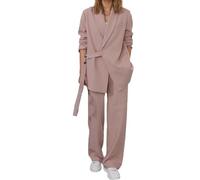 Osenanzüge für Damen Elegant Blazer Anzug Set Einfarbig Streetwear Zweiteilig Hosenanzug Business Modern Anzughose Revers Sportlich Büro Outfit Slim Fit Anzugjacke, Rosa., 3XL