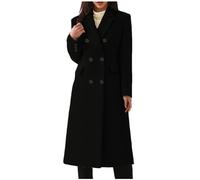 Osheoiso Abrigo de Doble Botonadura para Mujer Gabardina Chaquetón de Longitud Media Cruzado Abrigo de Invierno Chaqueta de Transición Cárdigan C Negro 3XL