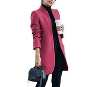 Osheoiso Abrigo largo de lana para mujer, gabardina, ajustado, cálido, de invierno, con cuello de solapa, ropa elegante, B Rosa rojo., S