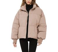 Osheoiso Down Chaqueta de Plumas Mujer Elegante Chaqueta de Plumas Corta Abrigo de Invierno Down Jacket Chaqueta de Plumón Mujer de Color Puro A Caqui XS