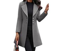 Osheoiso Elegante Abrigo de Lana Trench Coat con Botones para Mujeres, Chaqueta de Lana Mujer, Abrigo Largo, Color Sólido, Caliente, Blouson, A gris., M