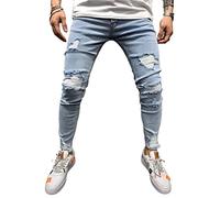 Osheoiso Vaqueros Rasgados de Hombre Skinny Denim Jeans Vintage Pantalone con Cremallera Jóvenes Moda Elasticos Agujero Pantalón Largo Vaqueros Ajustados E4 S