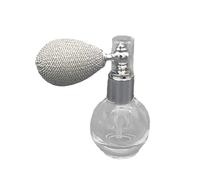 Oshhni Atomizador de perfume en spray de silicona y vidrio, bolsillo vacío, multifuncional, idea de regalo, tapa de aluminio transparente, diseño retro, Gris