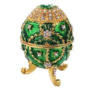 Oshhni Caja de Joyería de Regalo de Huevo de Fabergé con Gema de Cristal Verde Vintage Caja de Huevos Artesanal