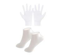 Oshhni Guantes de silicona y calcetines establecidos cuidados de cuidados de cuidados, spa práctico, cómodo suave para mujeres dama para vacaciones en casa, Blanco