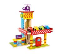 Oshhni Parking Garage Juguetes Educativos de Madera para Niños con Simulación de Lavado de Autos Estación de Gas Helicóptero Adecuado para Aprendizaje Juego