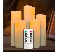 OSHINE Velas LED a pilas sin llama: Juego de 5 Marfil, D2.2 x H5.5 6" 6.5" 7" 8" Llama Real Operada con Cera con Control Remoto 24 Horas Función de Temporizador Vela Parpadeante para Festival