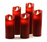OSHINE Velas sin Flama- Parpadeo sin Flama conjunto Velas Decorativas- : 5.5",6", 6.5",7"y 8" clásico Pilar cera real con movimiento Flame & LED 10 teclas de control remoto-2/4/6/8 horas Timer（Rojo）
