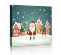 OSHIONARTE Arte de Navidad en las paredes Ciudad de invierno cuadros de pintura de Papá Noel y renos Grabados de lienzos de paisajes nevados para el salón dormitorio 40x40cm Marco interior