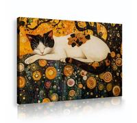 OSHIONARTE Arte enmarcado inspirado en Gustav Klimt lienzo de gato arte mural de pared Árbol de la vida decor abstracta de estampados imagen retro de animales para salón 70x100cm Marco interior