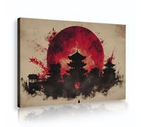 OSHIONARTE Arte mural de lienzo de anime japonés cuadros de luna llena impresión de loft retro arquitectura de lofts pintura estampada pósters de bushido decoración 80x120cm interior