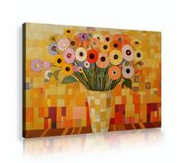 OSHIONARTE Arte mural de lienzo floral estilo Gustav Klimt dorado Ramo de flores silvestres Impresión moderna y brillante para el salón 80x120cm Marco interior