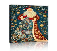 OSHIONARTE Arte mural de Papá Noel noche estrellada abstracta cartel de lienzo del árbol de Navidad impresión de arte mural navideño para el salón dormitorio50x50cm