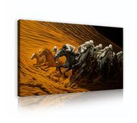 OSHIONARTE Arte mural enmarcado de caballos corriendo Cuadro de escenas de carreras ecuestres Impresión de imágenes brillantes del desierto Decoración mural para dormitorios Interior 76x130cm