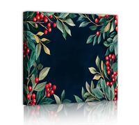 OSHIONARTE Arte mural enmarcado en Navidad en rojo botánico de bayas de acebo clásico de lienzo navideño Decoración tradicional del salón festivo de Noel 70x70cm Marco interior