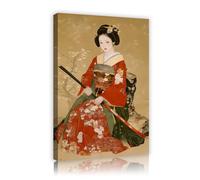 OSHIONARTE Arte mural japonés en lienzo Geishas samuráis en lienzo ropa tradicional retro pósters de tela con imágenes dibujos listos para colgar 40x60cm Cuadro interior