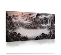 OSHIONARTE Arte mural tradicional chino de paisajes montajes brumosos y grabados en lienzo paisajes naturales obras enmarcadas para decoración del hogar 65x130cm Cuadro interior