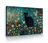OSHIONARTE Artistas de fantasía Gustav Klimt Arte mural enmarcado Estética de gato Decoración floral de pared Flor de jardín Cuadro de gato negro para salón 70x100cm Marco interior