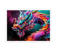 OSHIONARTE Coloridos dragones decoración mural Arte de lienzo ilustrado de dragones orientales Mitología china Animales Pósters e impresiones Fantasía Decoración de sala de juegos 30x40cm Sin marco