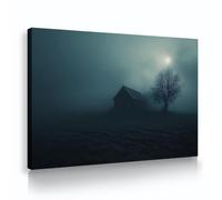 OSHIONARTE Dibujos murales con impresión en lienzo con marco extra grande árboles místicos y casas encantadas para oficina decoración de pared de cocina 30x45cm