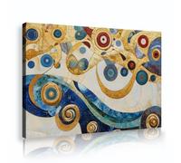 OSHIONARTE Estilo Klimt Círculos concéntricos sobre lienzo Arte mural caprichoso de remolinos dorados Obras de arte Decoración mural impresa para oficina Comedor Salón 75x110cm Marco interior