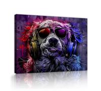 OSHIONARTE Golden Retriever gran arte mural enmarcado en lienzo auriculares para escuchar música dibujos de pared para perros grabados para decoración del salón 60x80cm Marco interior