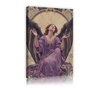 OSHIONARTE Inspirado en Alphonse Mucha Grabado de Arte Decoración Art Nouveau Retrato de Chica Oscura y Romántica Cartel de Tela para Decor de Habitaciones Francesas Vintage 45x68cm Marco interior