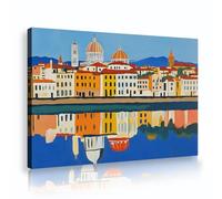 OSHIONARTE Paisaje urbano Arte mural Lienzo de la ciudad para salón Pintura de la ciudad Arquitectura Reflejo del agua Decoración moderna y colorida de pared 70x100cm Marco interior