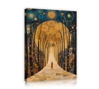 OSHIONARTE Pintura mural de lienzo enmarcado Estampado estilo Gustav Klimt Estampado Bosque estrellado Árboles Pintura del bosque místico Decoración del hogar 50x65cm Marco interior
