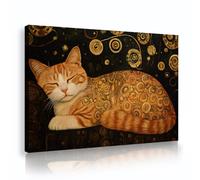 OSHIONARTE Póster de pared inspirado en lienzo de gato de Gustav Klimt Decoración decorativa retro de animales con enmarcado dorado para salón 70x100cm Marco interior