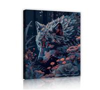 OSHIONARTE Vida salvaje Lienzo de lobo Arte mural Gótico oscuro Fantasía mística Vida silvestre Icture Decoración mural Pintura para oficina en casa 38x50cm Marco interior