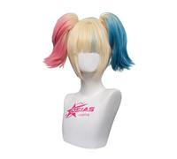 OSIAS Quinn Peluca Amarilla, Corta, Mezclada con Rosa y Azul, Cabello Sintético Resistente al Calor