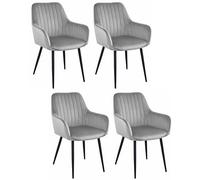OSILO Silla tapizada en Terciopelo Gris Plata con reposabrazos Patas de Metal para salón, Estudio, Comedor, 4 Piezas, Dimensiones 55x84x46 cm, Carga hasta 110 kg
