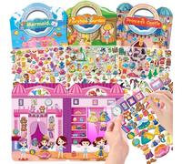 OSIMIG 4 Libro de calcomanías para niña, 220+ pegatinas de burbujas 3D para niños, sirenas Princess Fairy y Fashion girls, paquetes de actividades para aviones de viaje para niños