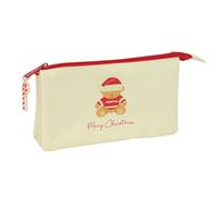 OSITO BEIGE FELICES FIESTAS - Portatodo Triple, Estuche Infantil, Estuche Niño, Ideal para Niños en Edad Escolar, Cómodo y Versátil, Calidad y Resistencia, 22x3x12 cm