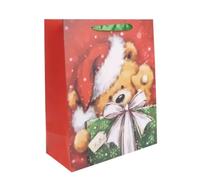 Osito con gorro de Papá Noel en bolsa de regalo - 26 x 32 cm