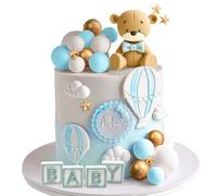 Osito de Peluche Azul para Decoración de Tarta - Bautizo, 1 Año, Baby Shower, Boda y Cumpleaños