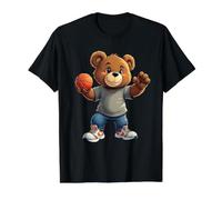 Osito de Peluche Guay Jugando al Baloncesto Streetwear Camiseta gráfica económica, Hombre, Negro, L