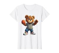 Osito de Peluche Guay Jugando al Baloncesto Streetwear Camiseta gráfica económica, Mujer, Blanco, M