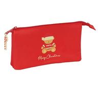 OSITO ROJO FELICES FIESTAS - Portatodo Triple, Estuche Infantil, Estuche Niño, Ideal para Niños en Edad Escolar, Cómodo y Versátil, Calidad y Resistencia, 22x3x12 cm