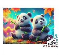 Ositos Panda Resistente Rompecabezas 1000 Piezas para Adultos Dos Pandas Comiendo Bambú, Premium Grueso, Vibrante Desafiante Alivio Estrés Juego 38x26cm/1000pzs