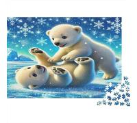 Ositos Polares Puzzle de 1000 Piezas Papel para Adultos Escena Invernal Nevada Juego de Puzzle 1000 Piezas Relajante Familiar Decoración 52x38cm/1000pcs