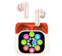 osiuujkw Auriculares inalámbricos con Pantalla para Audio de definición en casa y Puerto de Carga USB Tipo C. Compatible con traducción automática, Beige-Naranja, Traducción IA