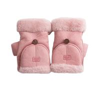 osiuujkw Guantes de imitación para mujer, manoplas acogedoras para invierno, cálidos, sin dedos, mitones peludos para el frío, Rosa