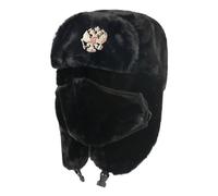osiuujkw Sombreros de bombardero térmicos de invierno para hombre y mujer, gorros Ushanka rusos con insignia, sombrero ruso, talla adecuada, Águila negra de 2 cabezas