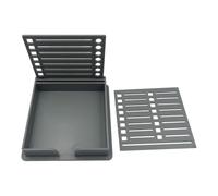 osiuujkw Soporte versátil con plantilla para notas y dispensador organizador de suministros de escritorio oficina y es muy adecuado suministros oficina y accesorios, Gris, 9.5 x 9.5 cm