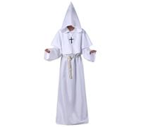 osiuujkw Tamaño versátil disponible, ropa de sacerdote monje renacentista para Halloween, disfraz de Cosplay Medieval, conjunto completo de poliéster, blanco, l