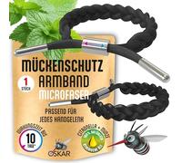 OSKAR - Elegante pulsera repelente de mosquitos para adultos, paquete de 1 unidad para repeler mosquitos, trenzado negro, protección antimosquitos, extremadamente eficaz y reutilizable, pulsera de