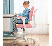 OSKOPWRC Silla de escritorio para niños, sillas de escritorio giratorias rosas con altura ajustable y soporte de respaldo doble, sillas de estudio para estudiantes para niñas y niños, silla ergonómica